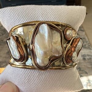 Silver, Gold and Pearl Statement Cuff Bracelet